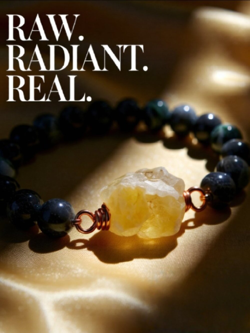 Raw Citrine & Dusky Green Jasper Beaded Stretch Bracelet - Dainty Wrists 6-6.5"